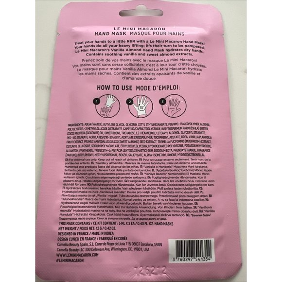 Le Mini Macaron Moisturizing Vanilla Almond Hand Mask New (2 Gloves) - Picture 7 of 8